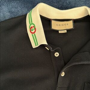 Men’s Gucci Polo Shirt in Black with White and Green Accents
